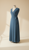 vestido cruzado de crepé azul pizarra