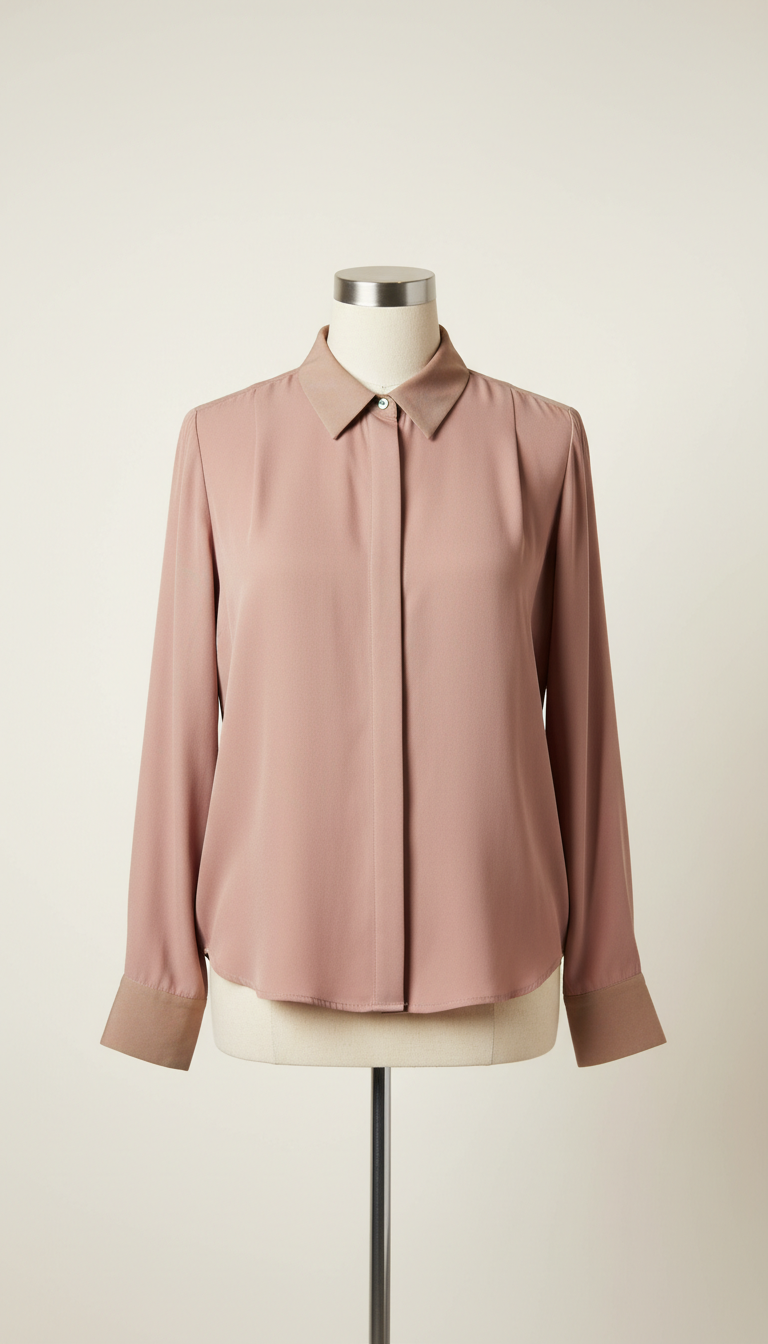 blusa de seda con acento rosa tenue